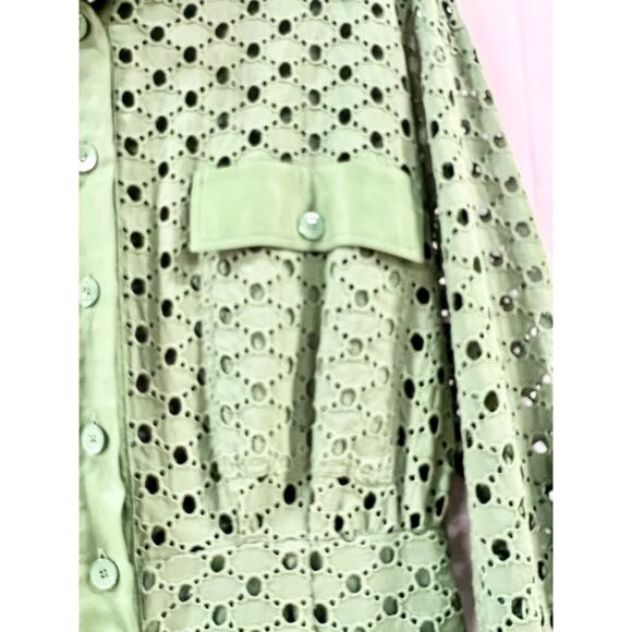 Sandro Shera Long Sleeve ButtonFront Lace Shirt Mini Dress Green Women's Medium - Picture 5 of 9